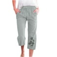 thumbnail image 3 of QATAINLAV Crop Pants for Women Loose Fit Wide Leg Linen Capris Summer Casual Drawstring Beach Pants Fashion Dandelion Print Cropped Trousers with Pockets Deals under 5 Dollars Mint Green M, 3 of 6