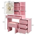 thumbnail image 3 of Zimtown Vanity Desk Set with Adjustable Lighted Mirror, Modern Makeup Table with 5 Drawers and Stool, Dressing Desk for Bedroom, Pink, 3 of 11