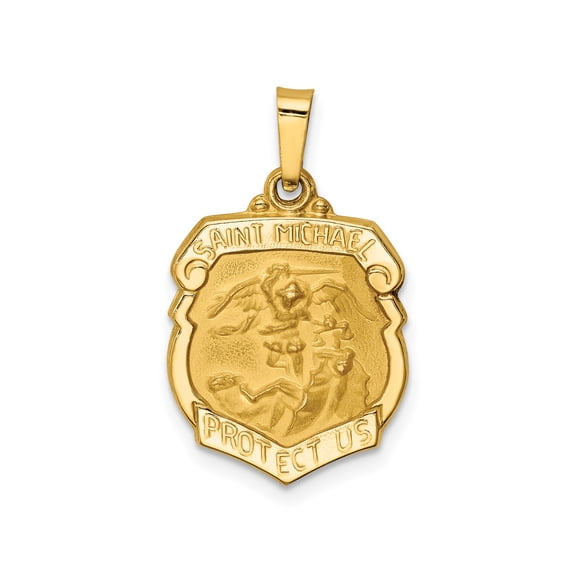 14k Yellow Gold Saint Michael Pendant Necklace for Men and Women Catholic Archangel Medal Religious Jewelry with Protect Us Engraving Spiritual Symbol of Faith