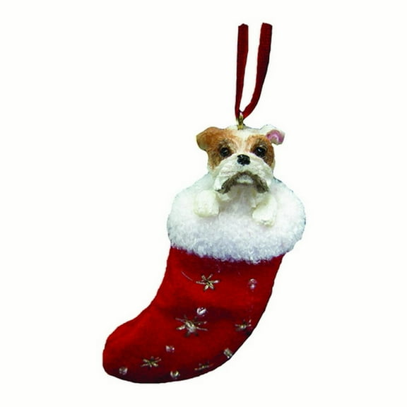Bulldog Christmas Stocking Ornament w "Santa's Little Pals" Hand Painted