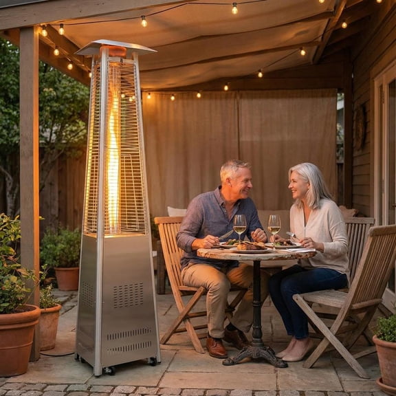 Topcobe 42 000 BTU Stainless Steel Pyramid Patio Heater with Wheels, Outdoor Heaters for Patio, Backyard Furniture