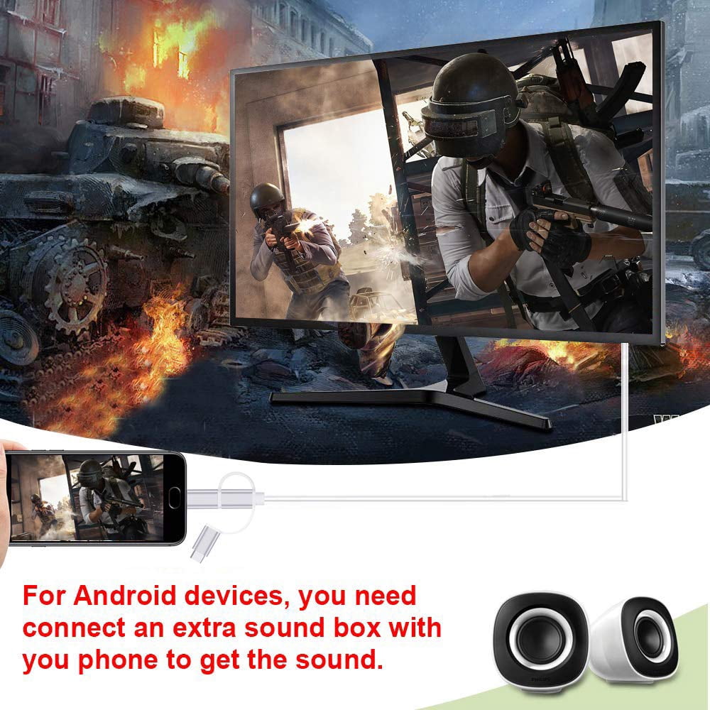 3 in 1 USB Type-C/OS/Micro USB to HDMI Cable,Hdiwousp Phone to HDMI Cable with Bluetooth Connection,1080P Charging & Mirroring Mobile Phone Screen Compatible with OS/Android Devices