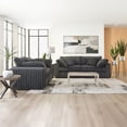 thumbnail image 2 of Roundhill Furniture Belvoir 3-Piece Living Room Set, Sofa Loveseat and Ottoman, Charcoal, 2 of 14