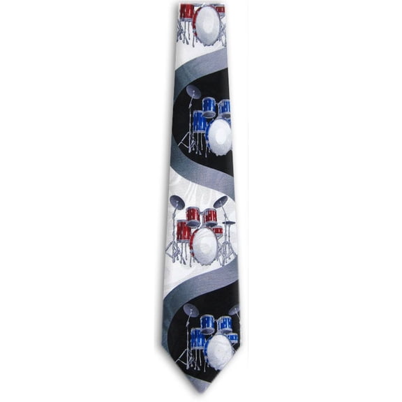 BuyYourTies - DR-5-1 - Mens Drums Tie Black Red Gray