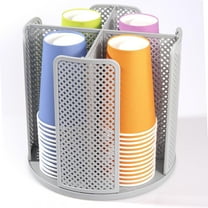 Rotating Paper Cup Dispenser, Cup Holder with 4 Compartments, Disposable Coffee Cup Dispenser Removable, Plastic Cup Storage & Lid Holder for Countertops, Kitchen, Coffee Stations (Gray)