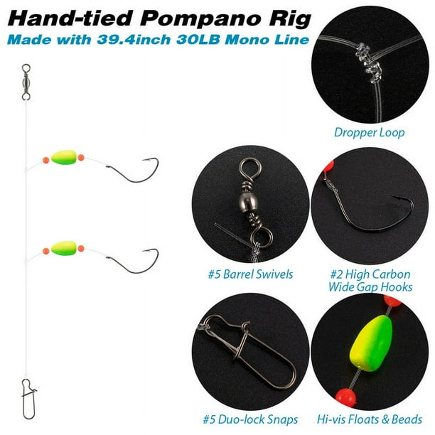 Pcs Pompano Rigs Surf Fishing Snell Floats Swivel Snaps