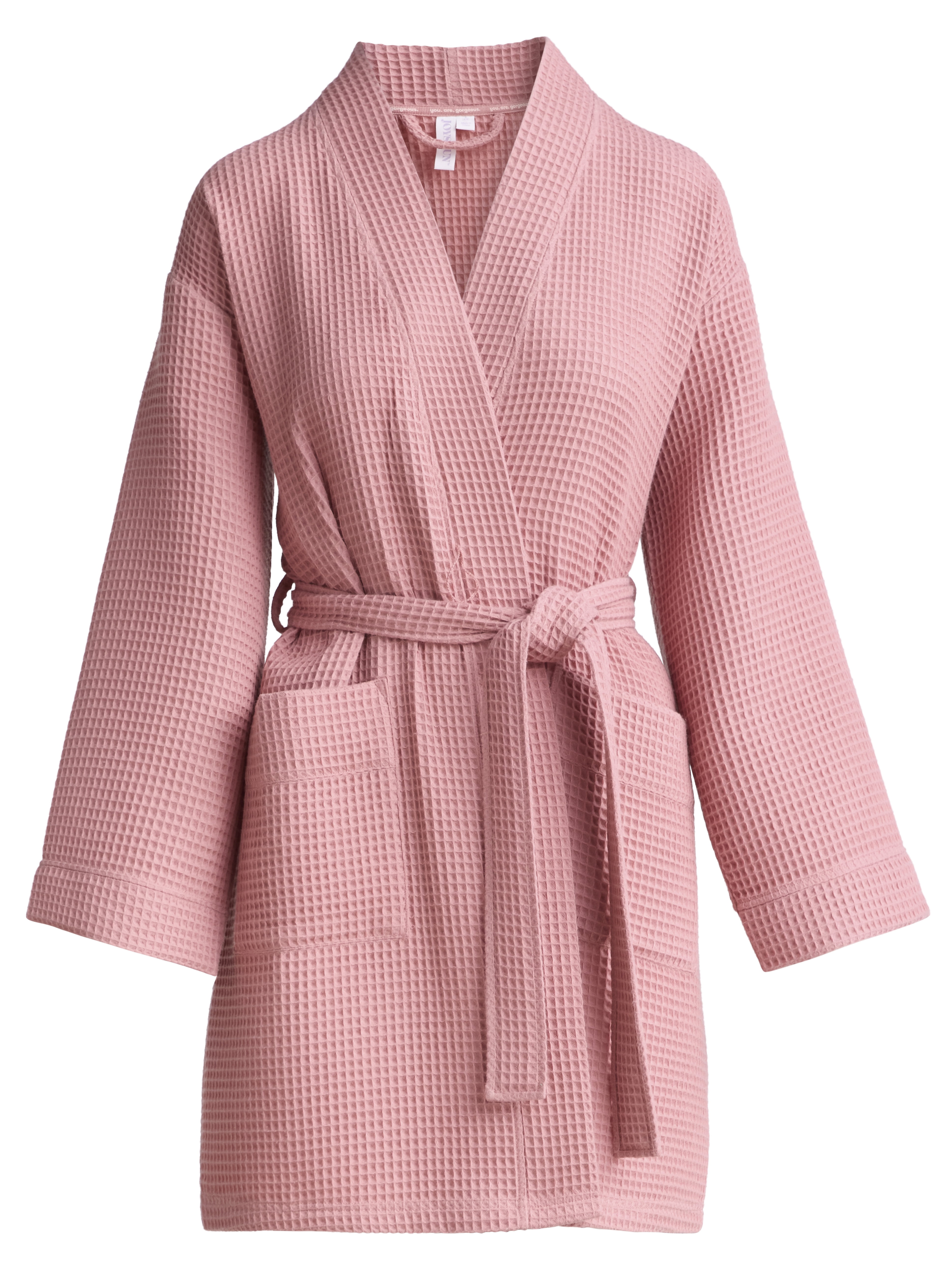 Joyspun Women's Waffle Kimono Short Wrap Robe, Size S-3X