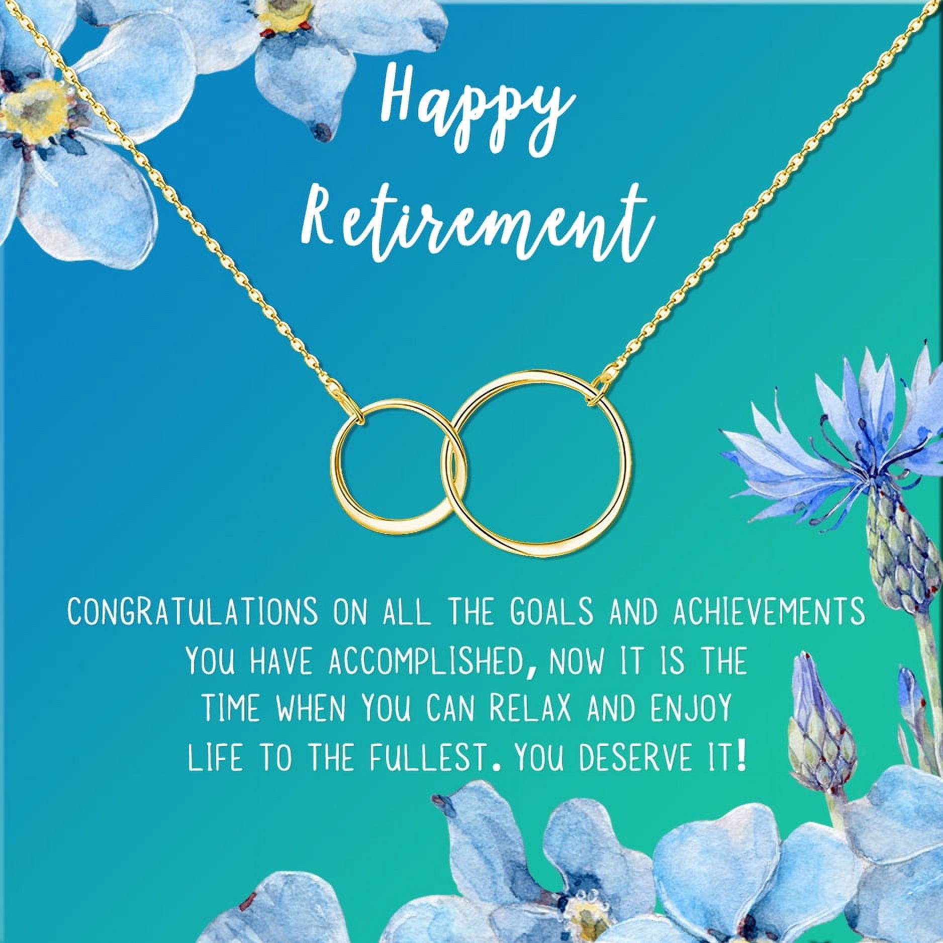 Anavia Happy Retirement Necklace, Retirement Gifts for Women, Retirement Jewelry, Retirement Party Gifts for Retired Teacher Nurse Friend Coworker-[Gold Infinity Double Ring, Bright Blue Gift Card]