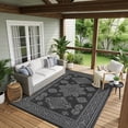 thumbnail image 5 of FairOnly 8'x10'Vintage Medallion Floral Outdoor Rug Waterproof Reversible UV Resistant Portable for Patio RV Camping,Black Grey, 5 of 6