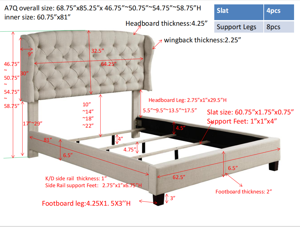 BSHTI Modern Queen Size Platform Bed Frame with Upholstered Headboard and wood slats support for Livingroom