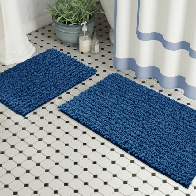 Alfombras de baño Fuzzy Chenille antideslizantes, alfombras de baño, alfombras de baño a rayas extrasuaves y absorbentes para interior/cocina. LuxUrux tapetes para baño