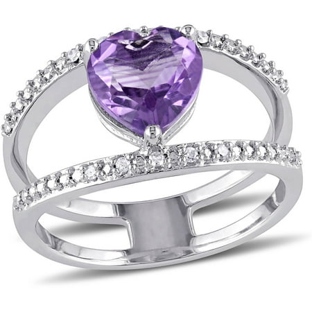 Tangelo 1-1/2 Carat T.G.W. Amethyst and Diamond-Accent Sterling Silver Heart Ring