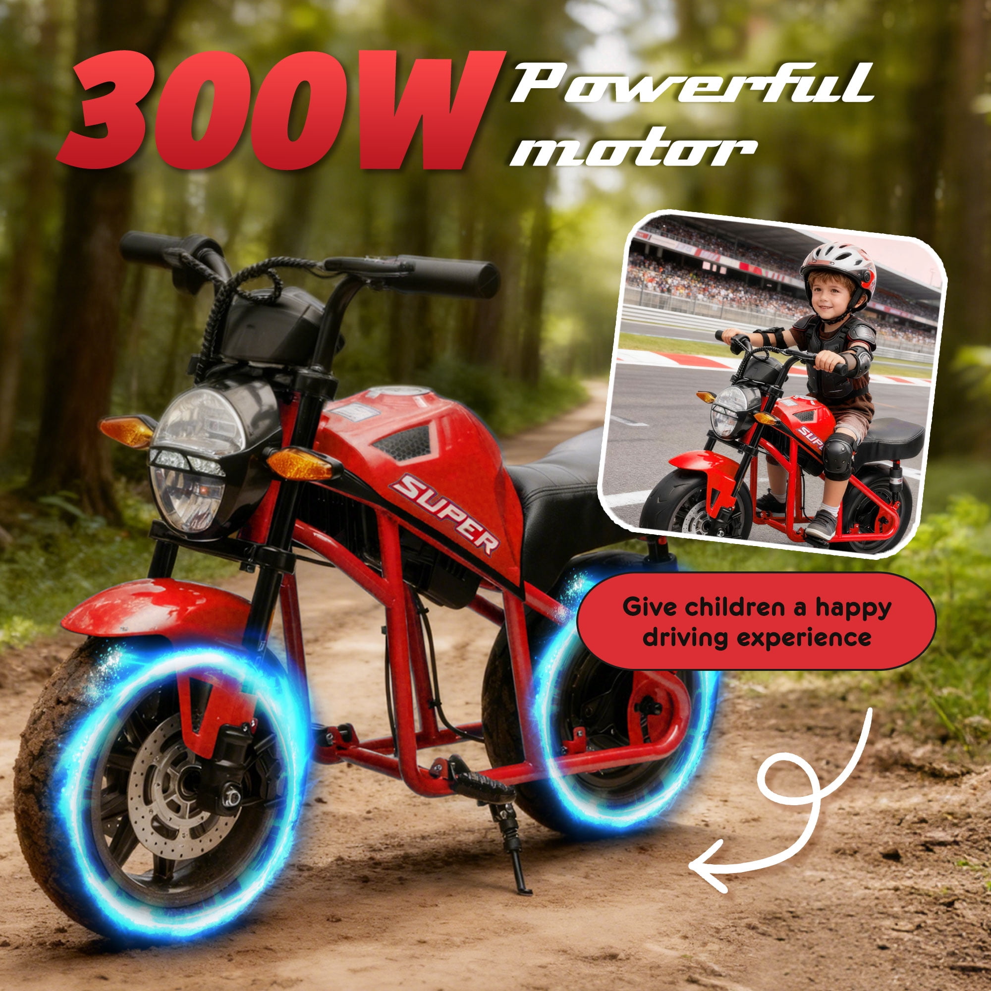 24V 9AH Electric Dirt Bike, 12 MPH & 110lb Max, 350W Ride On Toy for Big Kids w/14in EVA Wheels & Metal Frame, Twist Grip Throttle, Dual Suspension, Music, Light, Kids Motorcycle for Kids 6+, Red