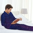 thumbnail image 6 of Susaid Neon Glitter Print Men's Long Sleeve Pajama Set, Two-Piece Button-Down Loungewear PJs Set, Comfortable Sleepwear for Relaxation-XX-Large, 6 of 7