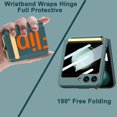 thumbnail image 4 of Hinged Case Compatible Samsung Galaxy Z Flip 5 Wristband Stand Case & Camera Screen Protector,Full Body Protection Smooth PU Leather Case,Thin Phone Case for Samsung Galaxy Z Flip 5 Cases Green, 4 of 14
