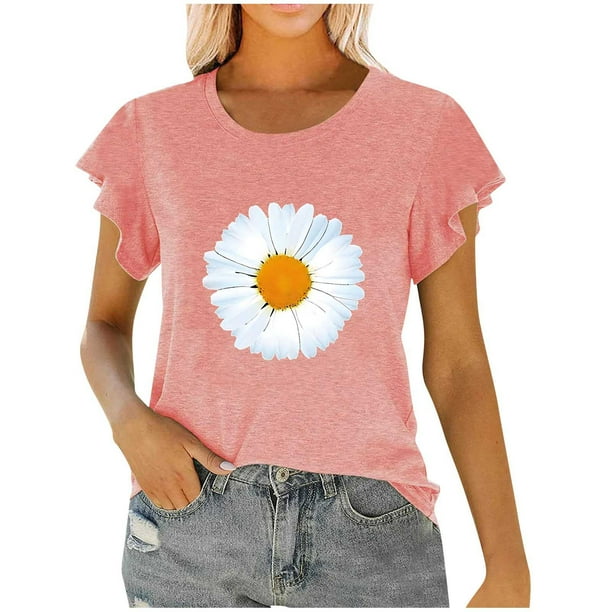 Mujeres Manga Corta Tops Moda Imprimir Blusa Divertida, Cuello Redondo Poliéster Spandex Tee