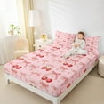 thumbnail image 4 of jejeloiu Sweet Cherry Strawberry Twin Sheet Sets,Cute Cartoon Bowknot Twin Fitted Sheet,Pink Bowtie Bow Flat Sheet For Girl,Super Cozy Room Decor,3-Piece, 4 of 7