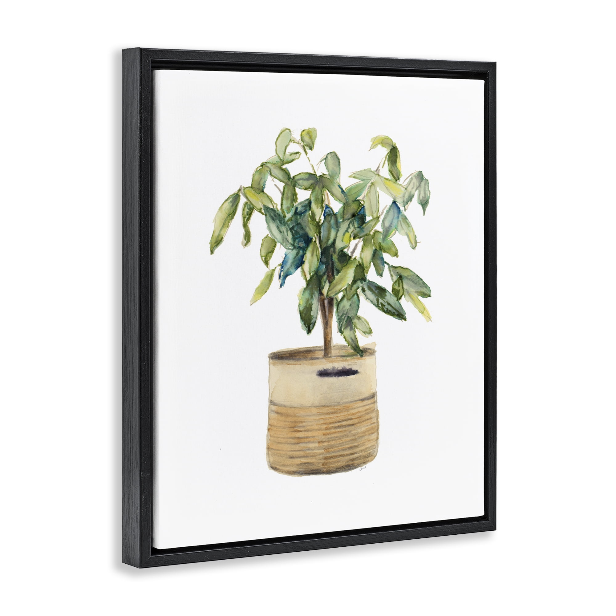 Stupell Industries Potted Plant Greenery Botanical & Floral Painting Black Floater Framed Art Print Wall Art, 25 x 31