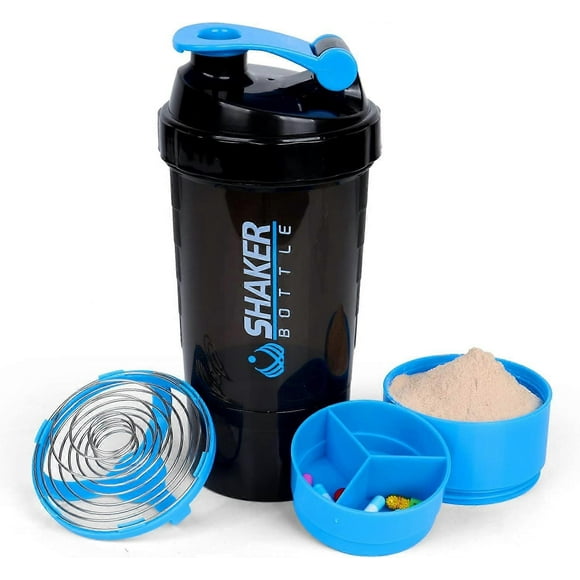 Protein shaker bottle 16oz shaker bottle for protein shakes,protein shaker with Storage and Mix Ball,3 Layer Leak Proof protein bottle