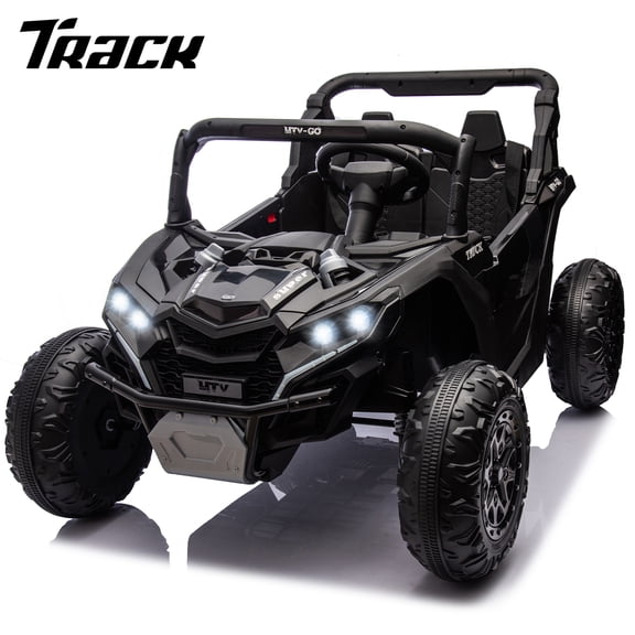 Track Seven 24V Ride on Car, 2-Seater Kids Ride on UTV Truck with 20" Wide Seat, Remote Control, MP3, Bluetooth, LED Light, 4-Wheel Suspension, 24V Electric Toy Car for Boys Girls Aged 3