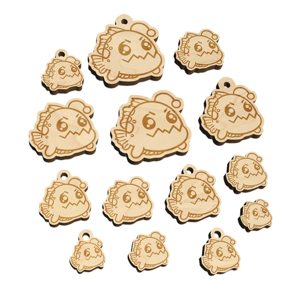 Kawaii Anglerfish Wood Mini Charms Shapes DIY Craft Jewelry - With Hole - Various Sizes (16pcs)