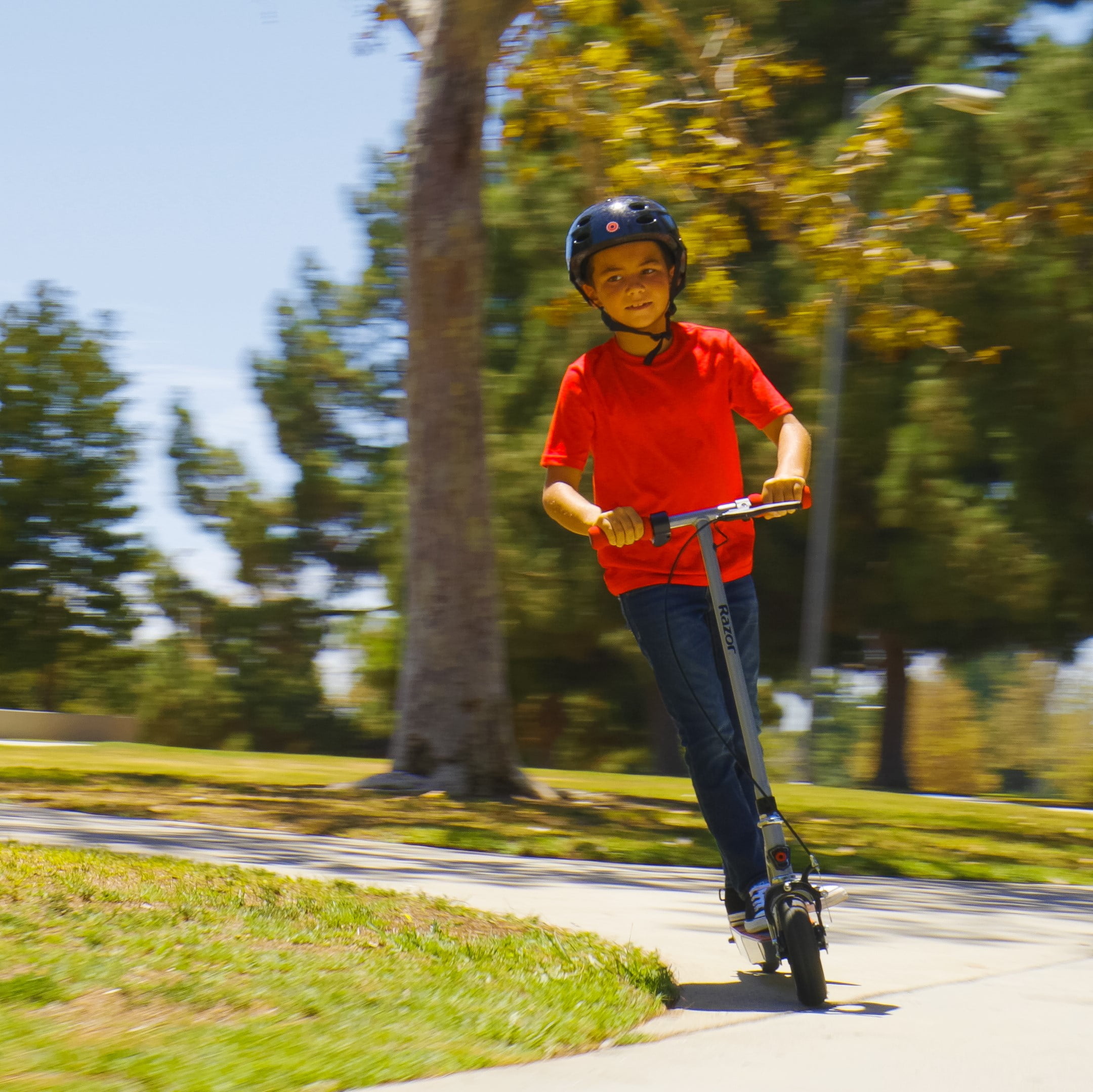 Razor Black Label E100 Electric Scooter - Blue, for Kids Ages 8+ and up 120 8" Pneumatic Front Tire, Up to mph & up to 35 mins of Ride