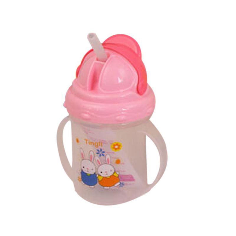 Cute Baby Cup Kids Learn Feeding Drinking Water Straw Handle Bottle Training Cup 