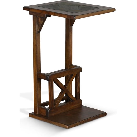 Pemberly Row 12.5" Traditional Wood Sofa Mate Table in Dark Brown
