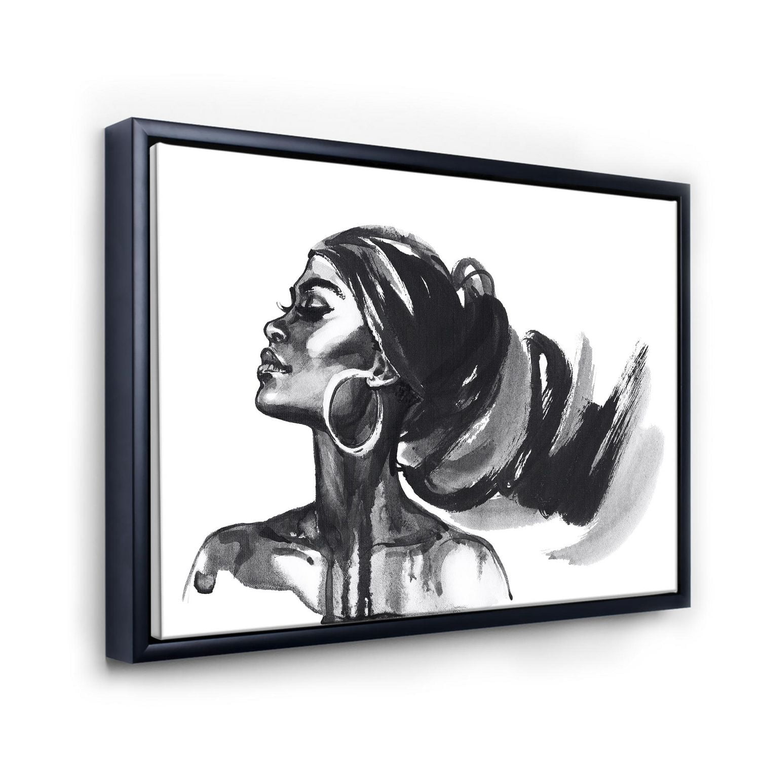 Designart Monochrome Portrait of African American Woman IV FLOAT FRAME WALL ART
