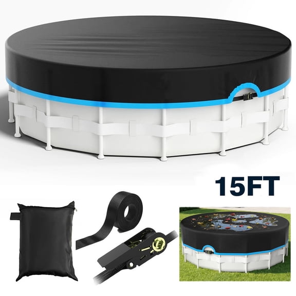 Round Pool Cover, Solar Pool Covers for Above Ground Pools, Summer Pool Cover Protector With Anti-Slip Strap, PE Tarp Ideal for Waterproof and Dustproof, Blue
