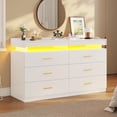 thumbnail image 3 of 6 Drawer Dresser with LED Light,White Dresser for Bedroom,Wood Chest of Drawers with 2 Pull-Out Trays,Modern Wide Dresser for Living Room Entryway, 3 of 9