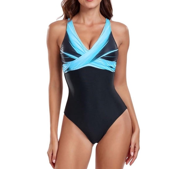 Fznquz Tummy Control Swimsuit for Women One Piece Swimwear Built In Bras Backless Slimming High Cut Swimsuit