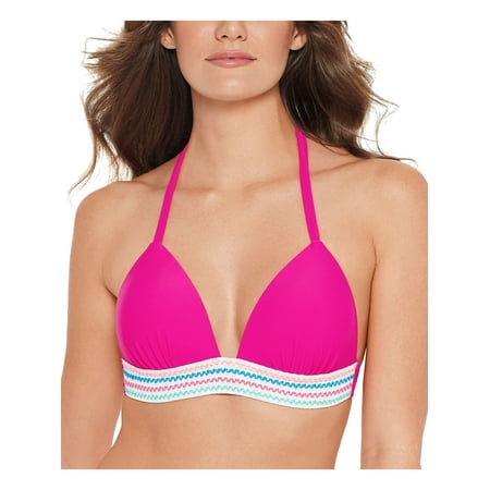 SALT + COVE Women s Pink Stretch Push-Up Banded Bikini Deep V Neck Tie Halter Swimsuit Top S