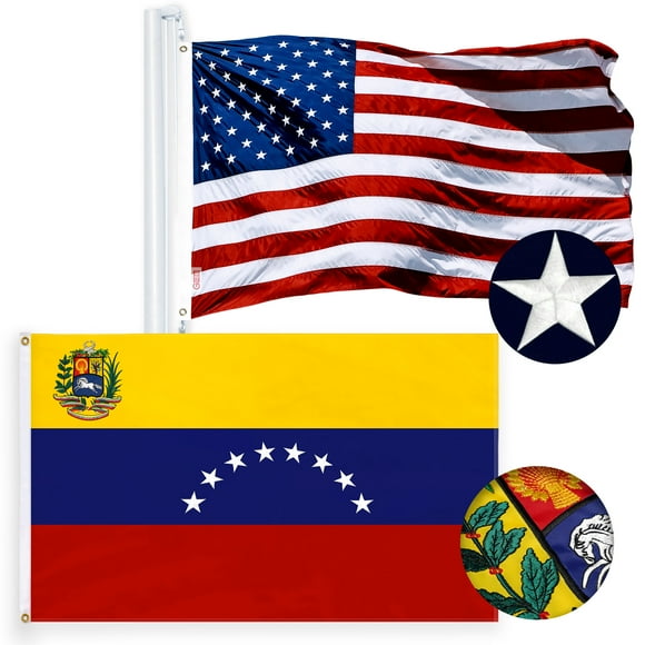 G128 Pack Combo, Drapeau Américain 3x5 Ft Étoiles Brodées & Drapeau Vénézuélien 3x5 Ft Brodé 210D