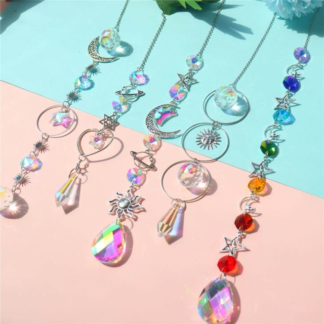 pitrice Crystal Wind Chime Catcher Hanging Ornament Sparkling Handmade 38cm