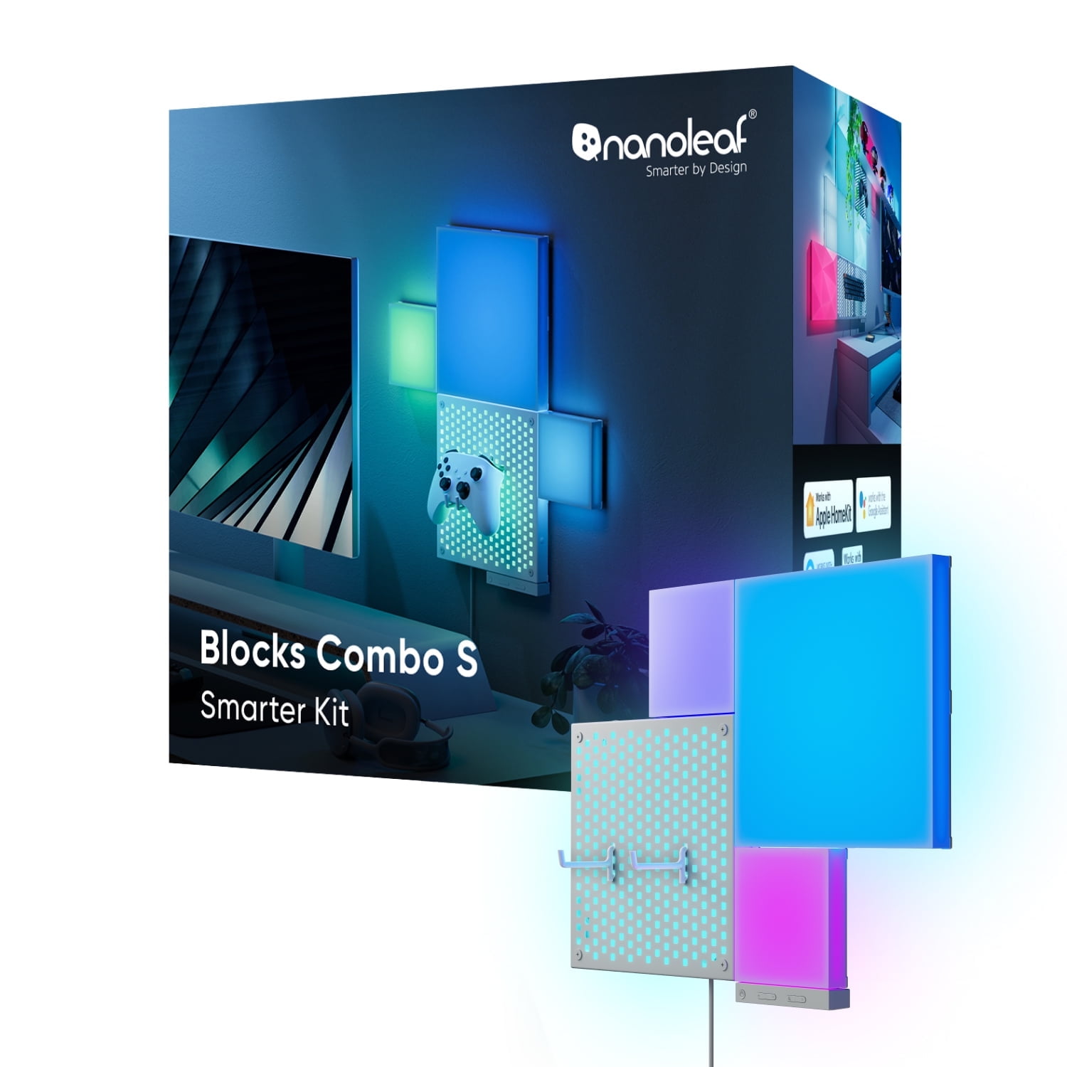 Nanoleaf Blocks Combo S Smarter Kit, Indoor RGBW Wifi Wall Light Panels, 4pk