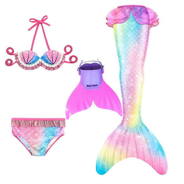 Ensemble 3/4 Pcs Maillots de Bain pour Filles Ensemble Bikini Queue de Sirène Maillots de Bain Costumes pour Enfants