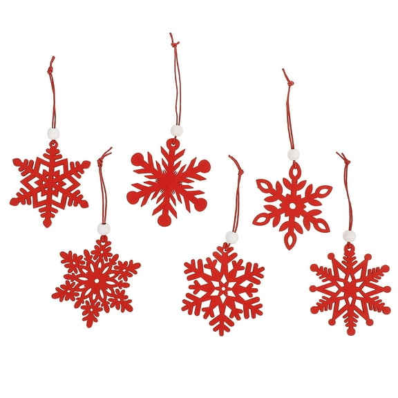 ELAYARD 6Pcs Snowflake Hanging Ornament Red Xmas Supply for Home Wall and Tree