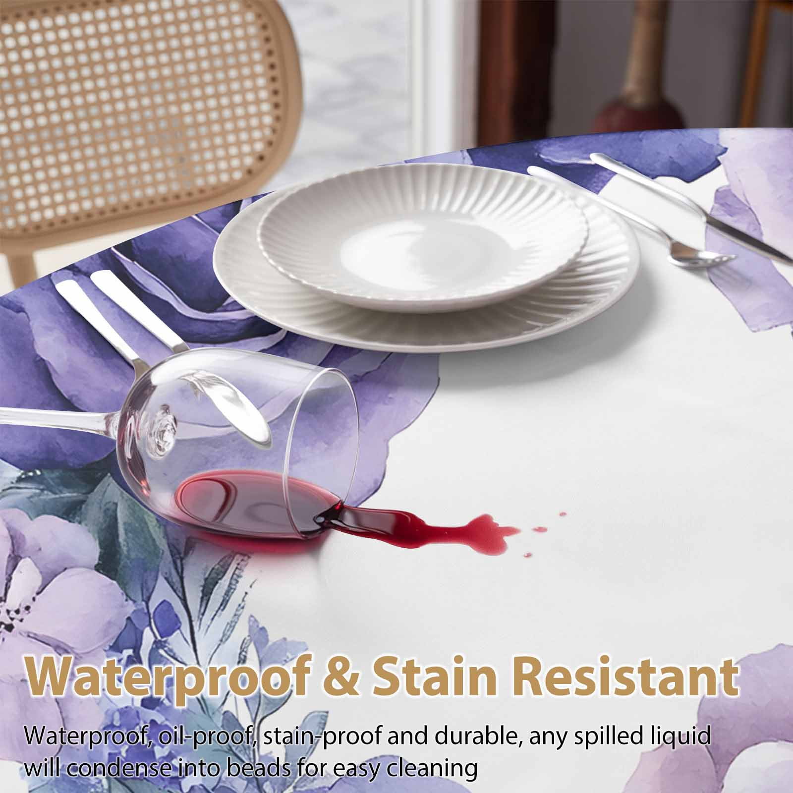 Round Tablecloth Purple Rose Waterproof Oil Proof Polyester Table Cloth Cover Decor for Home Dining Outdoor,Patio,Parties, 60" Dia. Watercolor Rustic Wreath