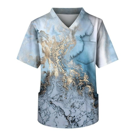 

Mlqidk Marble Print Scrub Tops Men Summer Short Sleeve V Neck Marble Pattern Tees Fashion Working Uniform Trendy Shirts Sky Blue XXL
