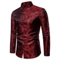 thumbnail image 3 of QATAINLAV Mens Silk Dress Shirts Long Sleeve Button Down Shirt Slim Fit Stand Collar Blouse Tops Luxury Prom Paisley Shirt for Wedding Party Red XL Lightning Sales Today, 3 of 5