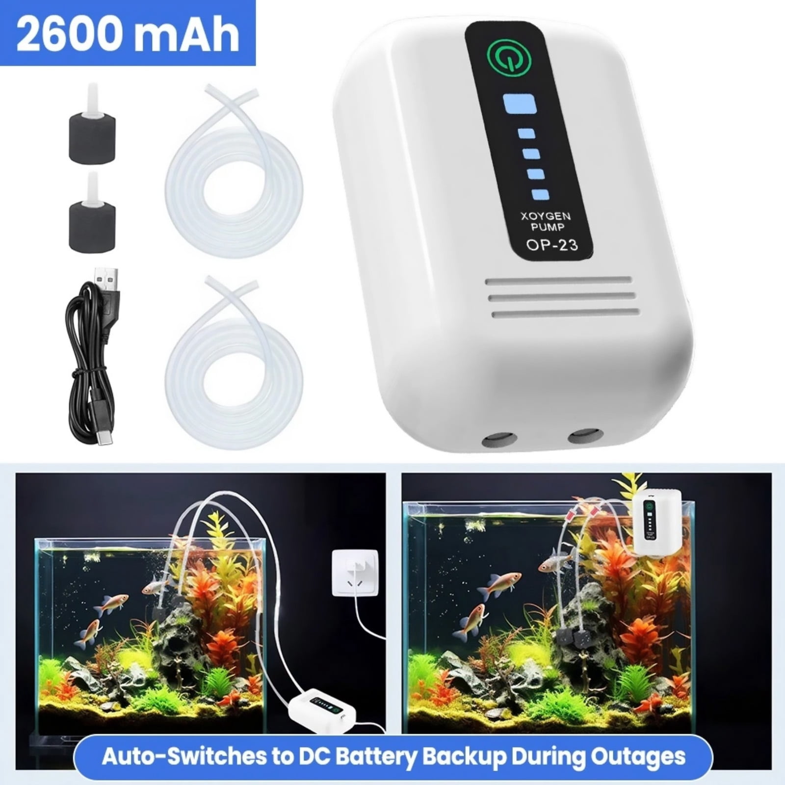 CSYANXING Lithium Battery Powered Aquarium Air Pump Anti Vibration Design 3L/min Air Flow For Home Aquarium Bait Container