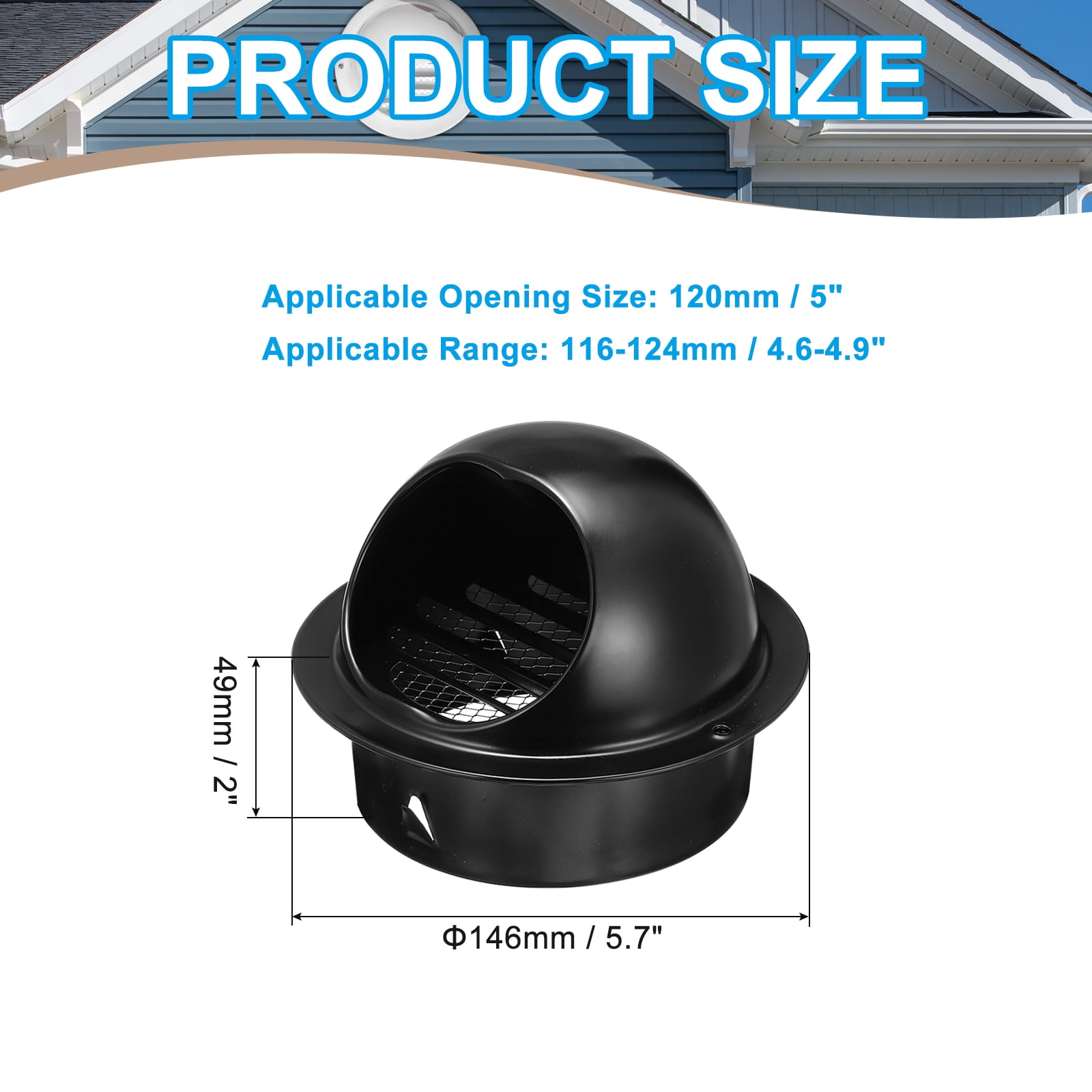 Uxcell Vent Round Cover, Exterior Wall Air Vent Louvered Soffit Vent Exhaust Outlet Hood for HVAC Black 5 Inch