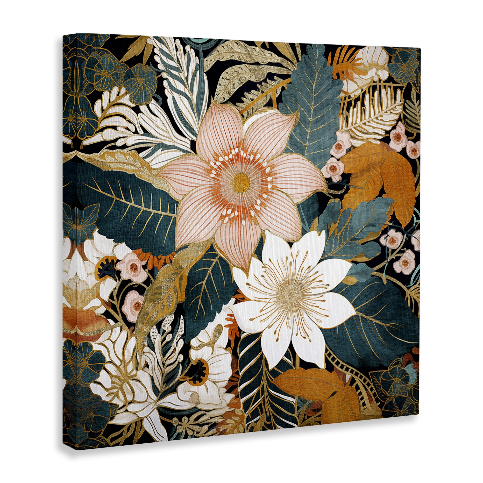 Stupell Industries Boho Flower Pattern Botanical & Floral Painting Gallery Wrapped Canvas Art Print Wall Art, 17 x 17