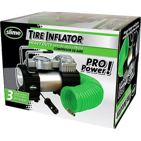 Heavy Duty Tire Inflator Slime-Heavy Duty Portable 12 Volt Tire Inflator with Built-in Gauge and Light-Direct Drive Design ()