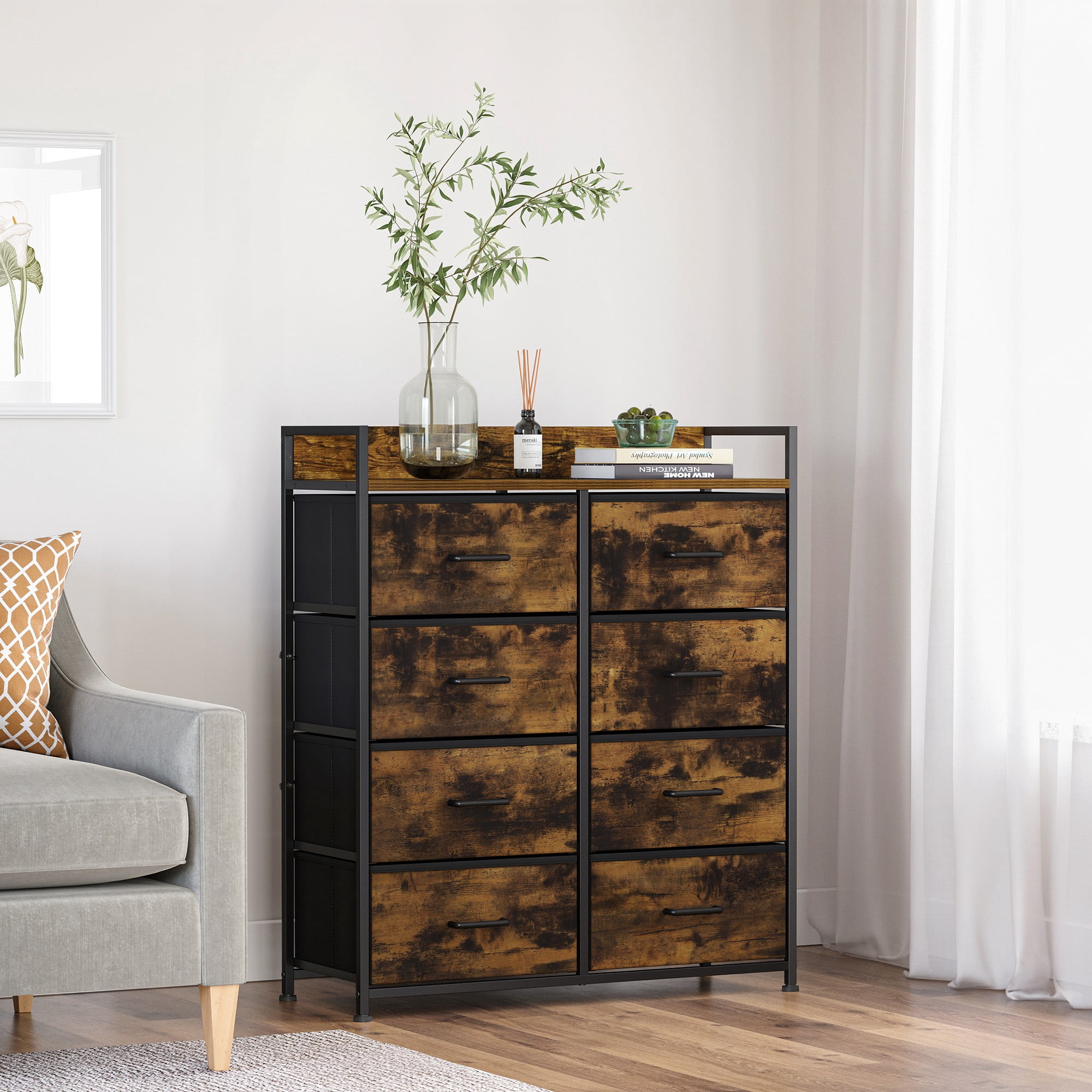 SONGMICS HOME Commode à tiroirs, commode de rangement pour placard, commode à tiroirs, 8 tiroirs en tissu et cadre en métal avec poignées