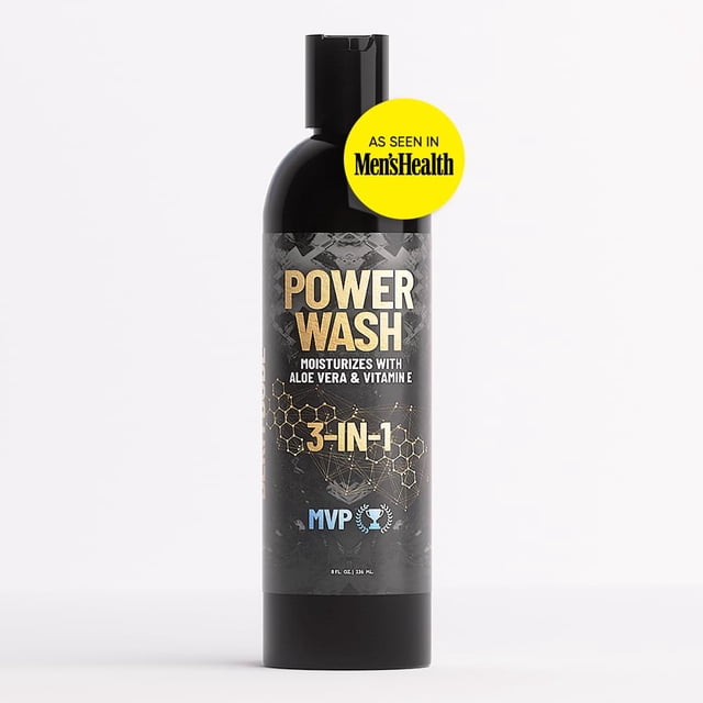 Derm Dude 3 en 1 Power Wash - Champú acondicionador y gel de baño para hombres - Aceite de coco natural y aloe vera suave para la piel, perfecto para uso diario Aroma MVP (8 oz)