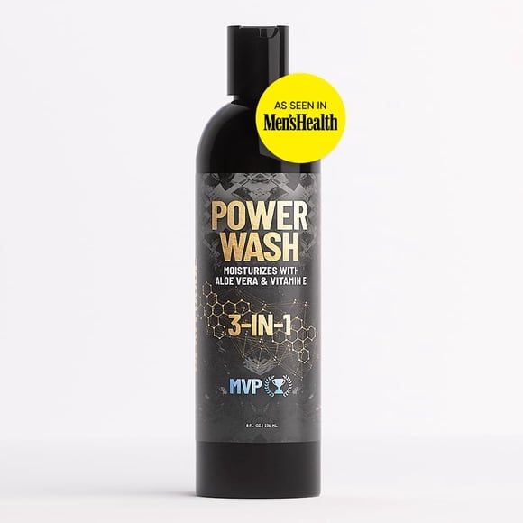 Derm Dude 3 en 1 Power Wash - Champú acondicionador y gel de baño para hombres - Aceite de coco natural y aloe vera suave para la piel, perfecto para uso diario Aroma MVP (8 oz)