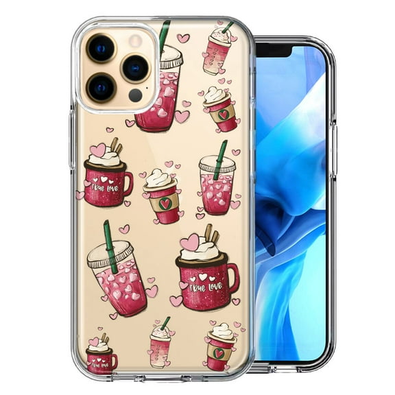 MUNDAZE for Apple iPhone 11 Pro Max Coffee Lover Valentine's Hearts Pink Drink Latte Double Layer Phone Case Cover