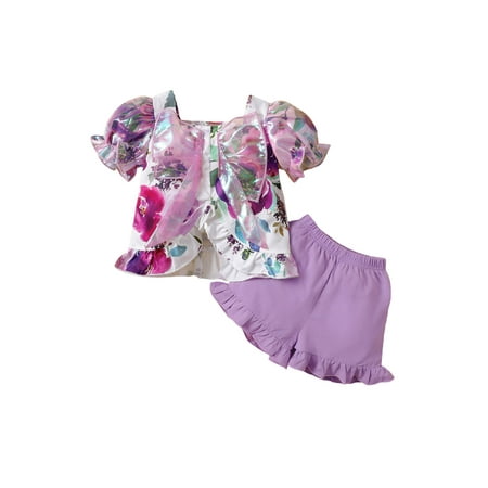 

Bagilaanoe 2Pcs Toddler Baby Girls Shorts Set 6M 9M 12M 18M 24M 3T Floral Print Short Puff Sleeve Ruffle Tops+ Short Pants Summer Casual Outfits